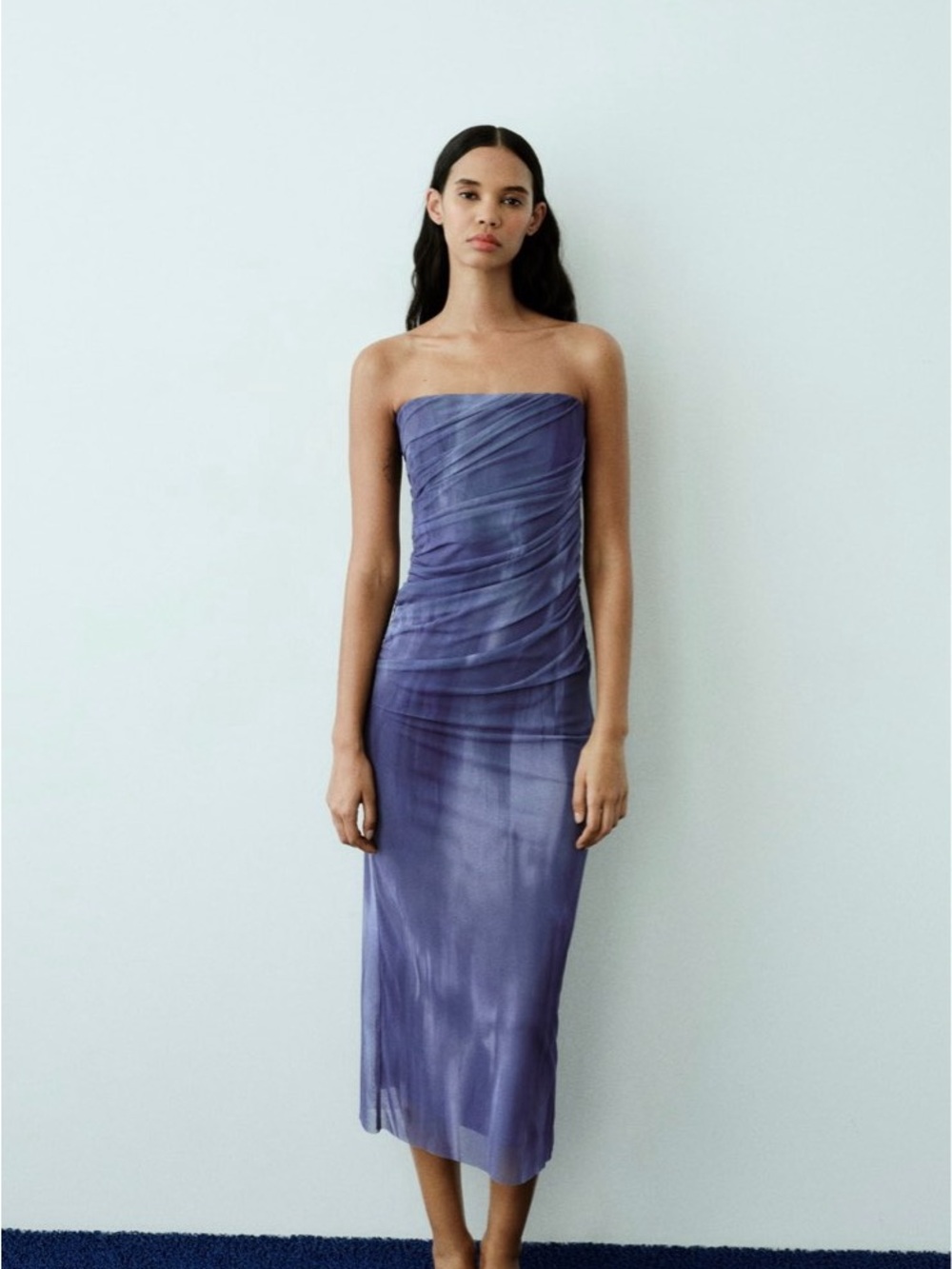 Zara Strapless Draped Midi Dress in Lavender Purple